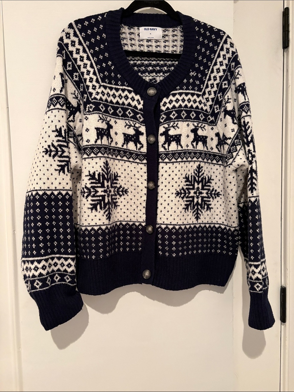 Old Navy Navy & White Fair Isle Button Cardigan
